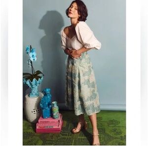 Buru Party polka dot Textured Metallic Pull-On Pocketed A-Line Midi Skirt L aqua